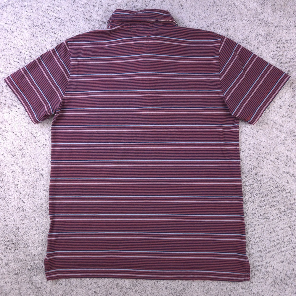 Billy Reid Polo Mens Large Shirt Short Sleeve Striped Collared Brick Navy Knit - Picture 2 of 8